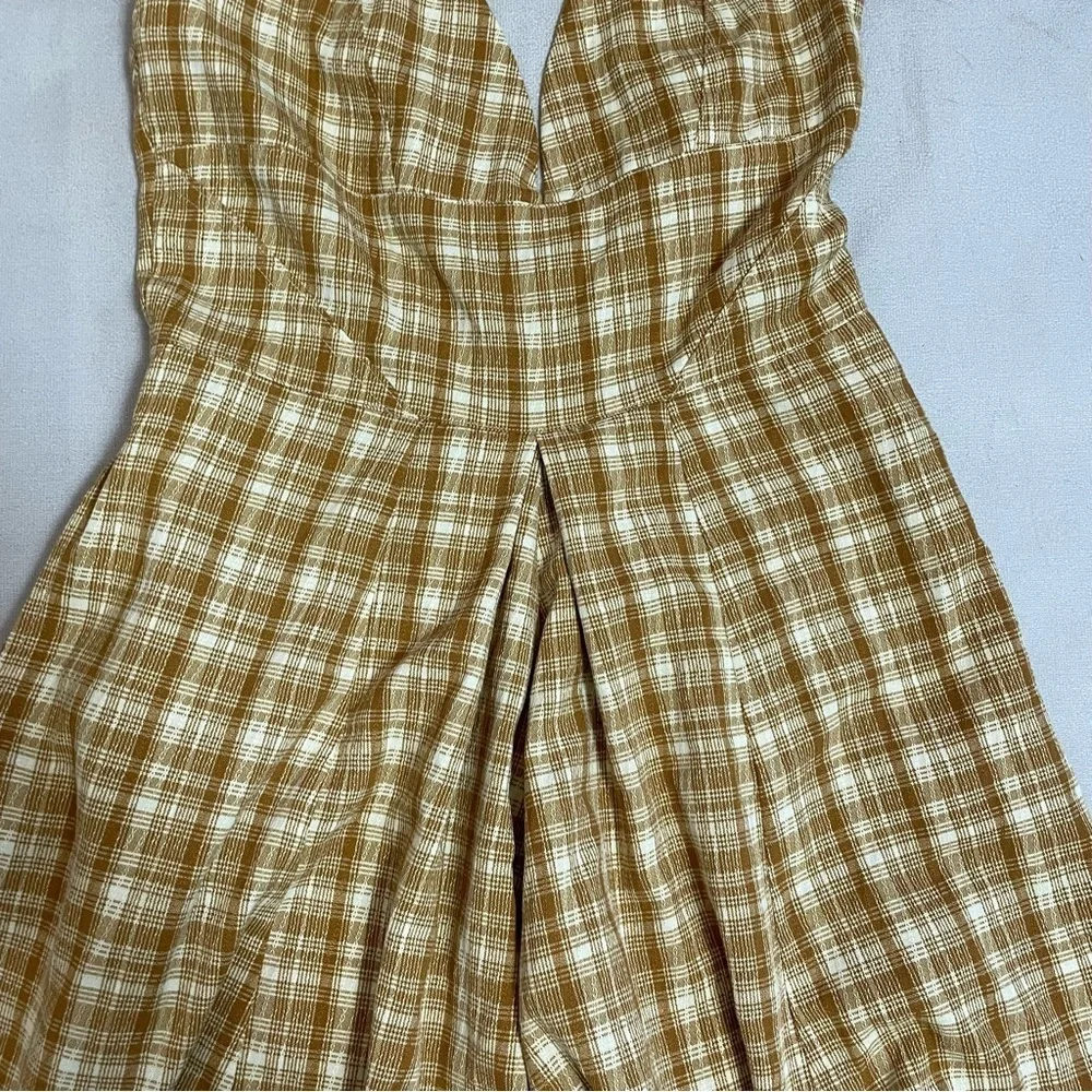 New Free People Plaid Yellow Kaia Jumpsuit Size XS